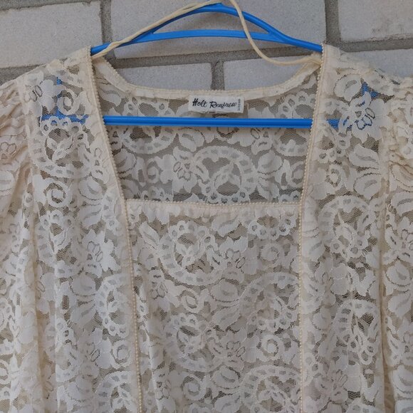 Vintage Ivory Sheer Lace Dress by Holt Renfrew Long Sleeves Drop Waist 37"B 34"W - Picture 6 of 13